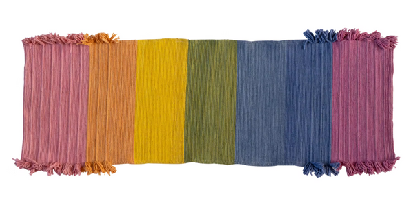 Ayurvastra Chakra Yoga Rug with seven botanical plant dyes, handloomed organic cotton with non-slip latex backing