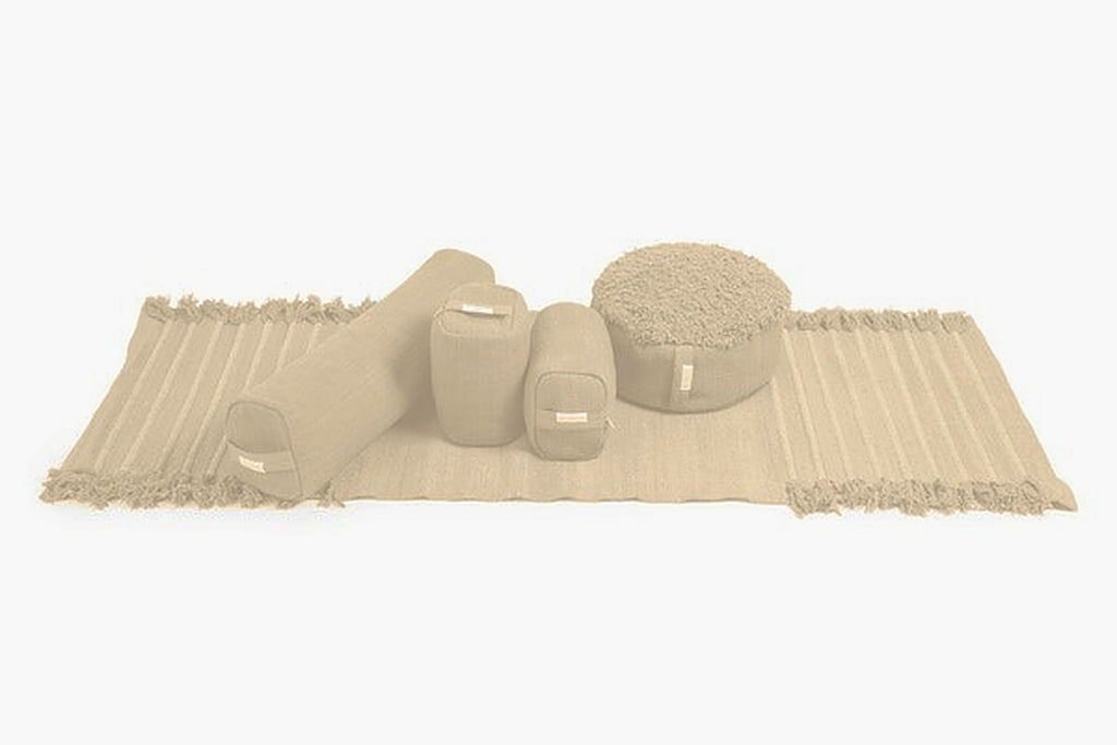 Ayurvedic Plain set: undyed yoga mat with pranayama pillow, meditation cushion and two yoga blocks
