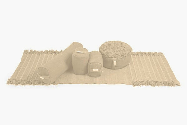 Ayurvedic Plain set: undyed yoga mat with pranayama pillow, meditation cushion and two yoga blocks
