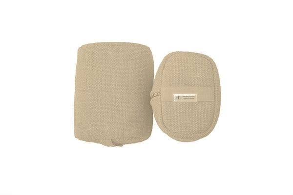 Two natural undyed Ayurvedic Plain yoga blocks with the Healing Textiles label