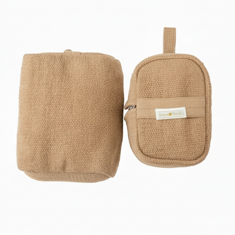 Ayurvastra yoga block in golden Yellow Myrobalan plant dye, handloomed organic cotton cover with buckwheat filling and carry handl