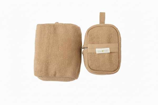 Ayurvastra yoga block in golden Yellow Myrobalan plant dye, handloomed organic cotton cover with buckwheat filling and carry handl