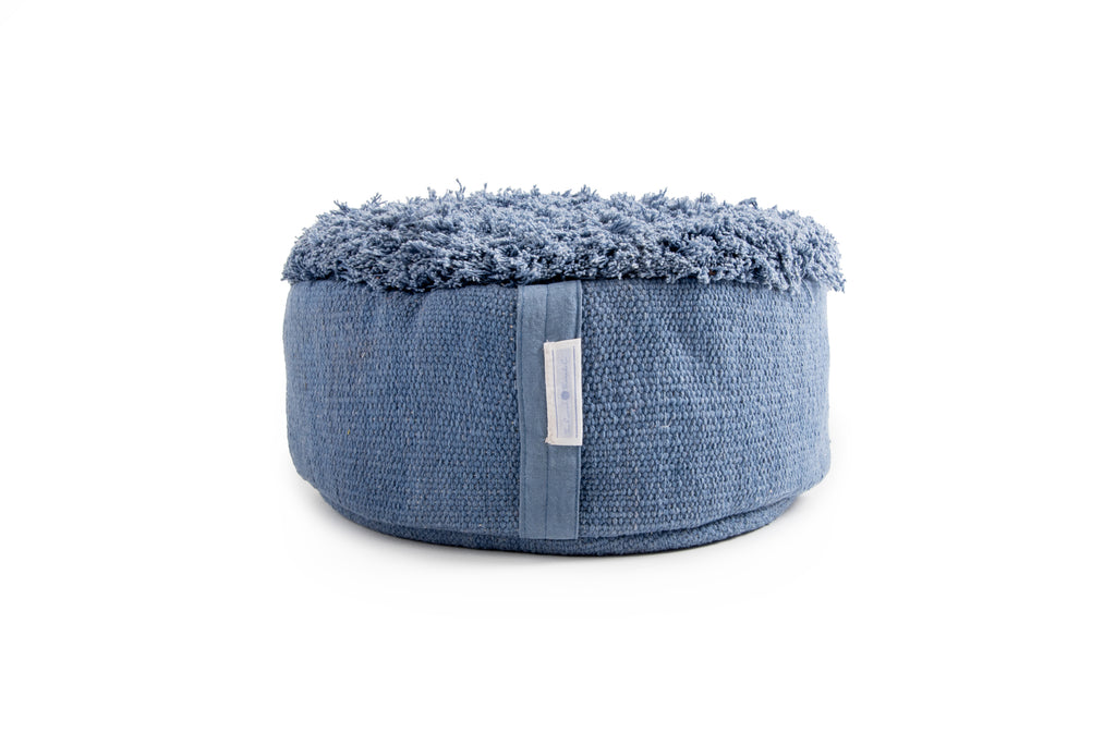 yurvastra meditation cushion in deep Indigo plant dye, organic cotton cover with buckwheat filling