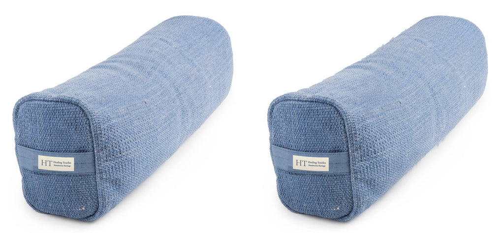 Two indigo blue pranayama pillows side by side