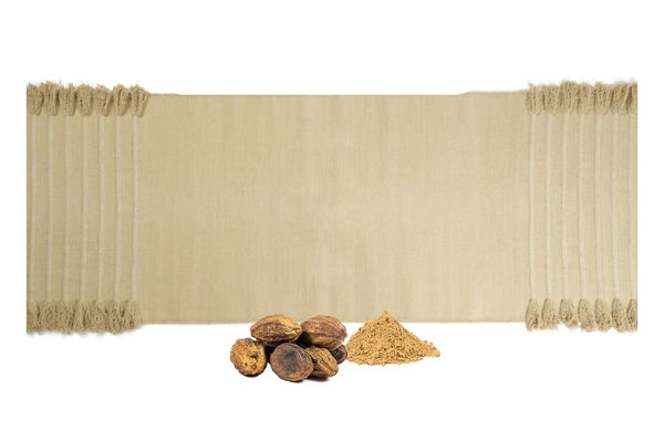 Ayurvastra yoga rug in natural Harda dye, handloomed organic cotton with non-slip latex backing