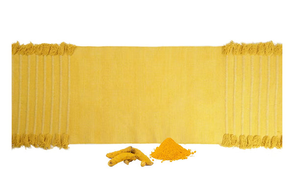 Ayurvastra yoga rug in golden Turmeric plant dye, handloomed organic cotton with non-slip latex backing